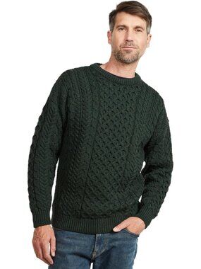 Cozy Men's Cable Knit Crew Neck Sweater, Irish Wool, Perfect for Fall & Winter